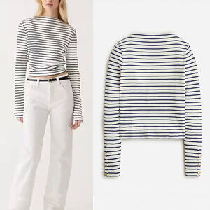 J.CREW Rib Split Neck Cotton Modal Blend Long Sleeve Buttons in Stripe Size 2X